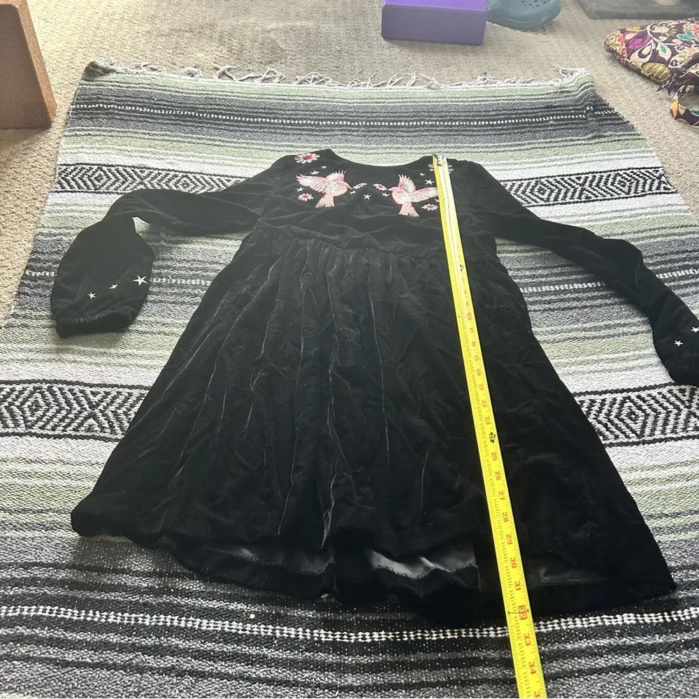 Stella McCartney kids black velvet bird & stars balloon sleeve mini dress